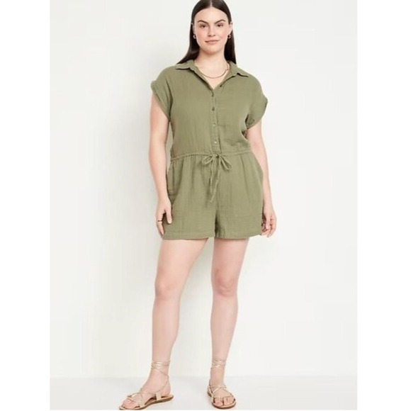 Old Navy Pants - Old Navy Womens 2X  Green Cotton Gauze Drawstring Romper Coastal Lightweight